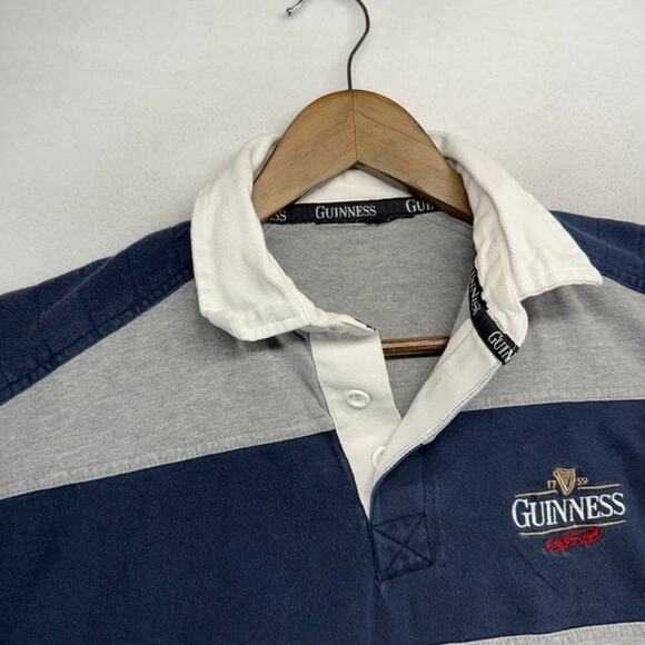 Vintage Guinness Rugby Shirt Men's Large Blue Gray Colorblock Beer Embroidered - Picture 3 of 9